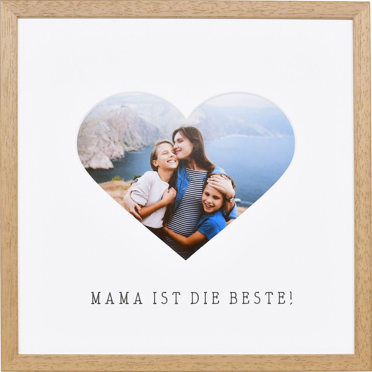 Marco de fotos con recorte en forma de corazón para Mamá en color roble